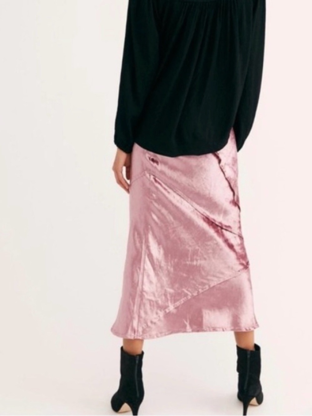 Free People Serious Swagger Crushed Velvet Midi Skirt Pink Mauve M Boho - Picture 2 of 7